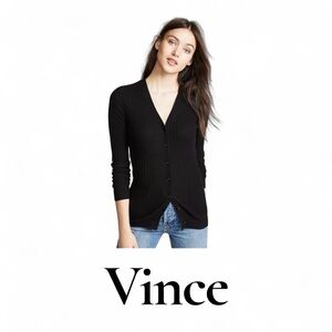 Vince Black Ribbed Women's Cardigan Sweater